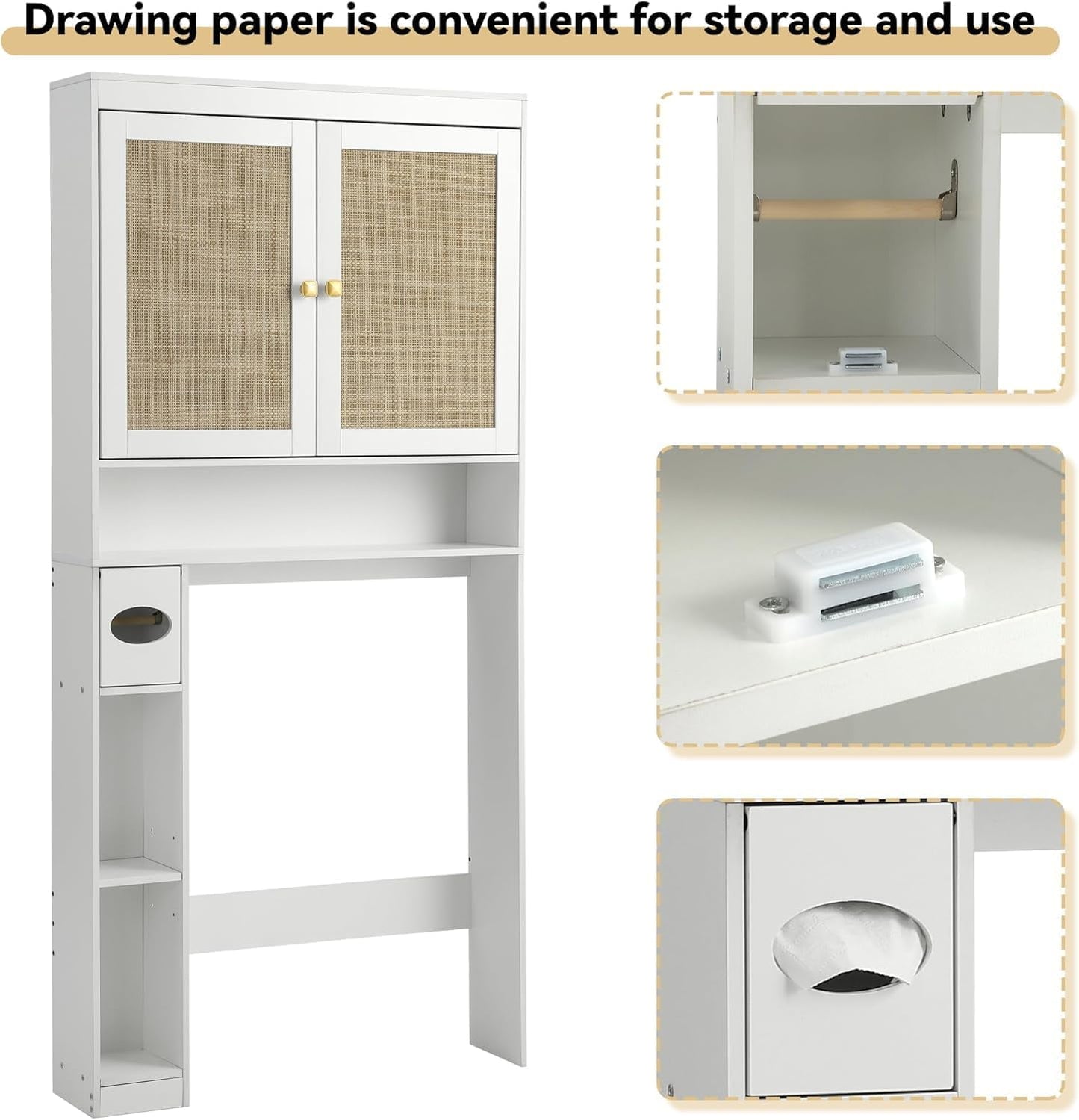 Over The Toilet Storage Cabinet - Vintage White, Double Doors - Image 8