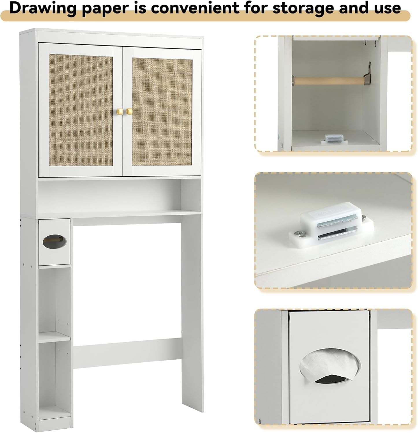 Over The Toilet Storage Cabinet - Vintage White, Double Doors - Image 8