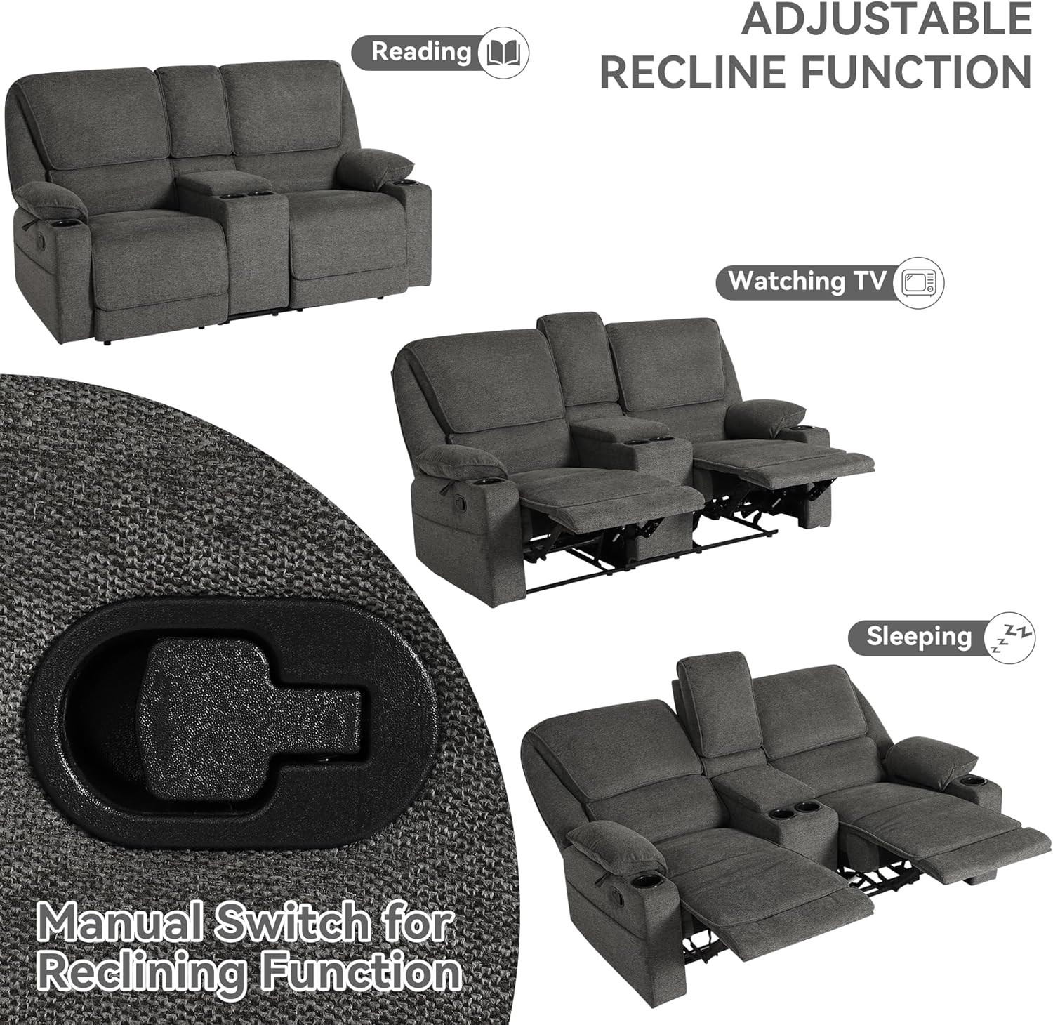 67.9" RV Loveseat Recliner Double Recliner RV Sofa - Image 7