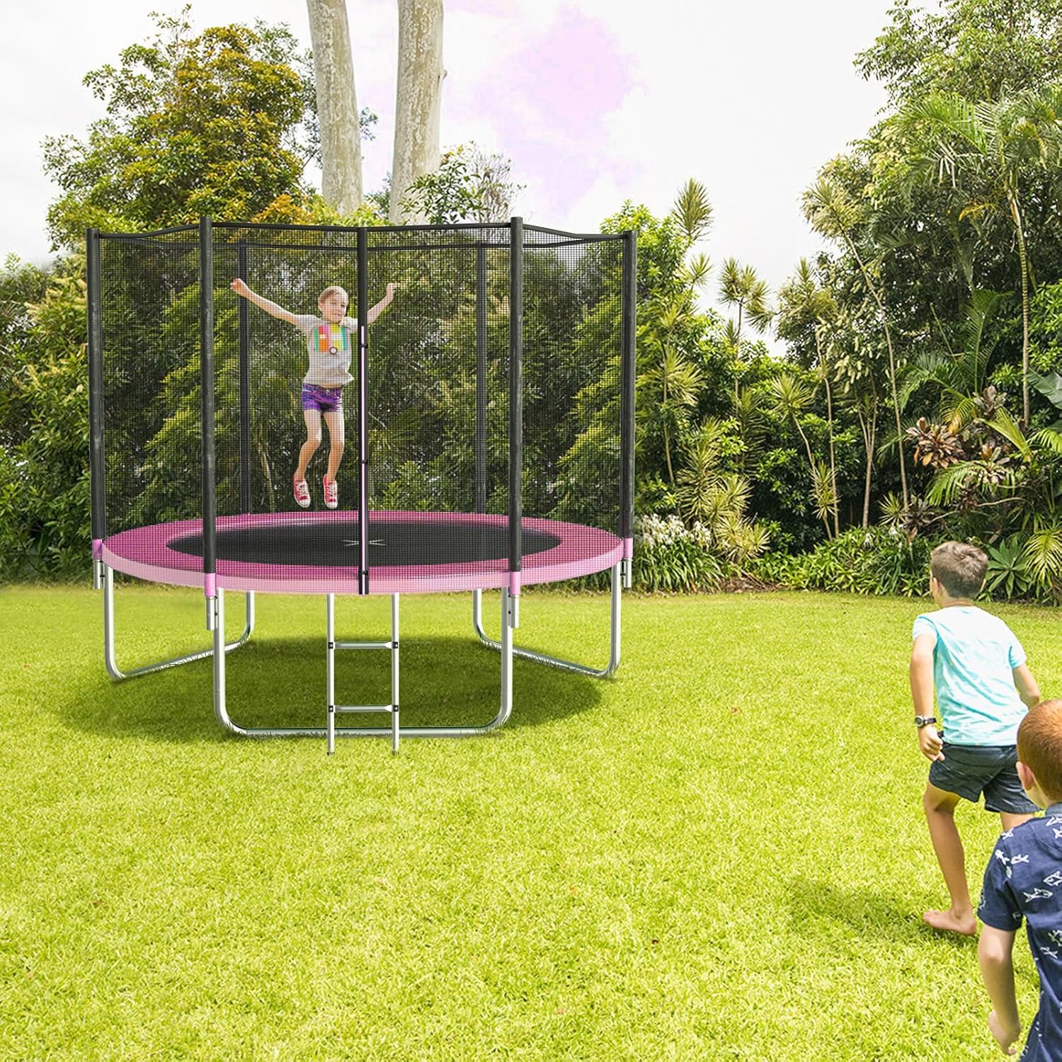 12FT Trampoline with Safety Enclosure Net - Pink - Image 3
