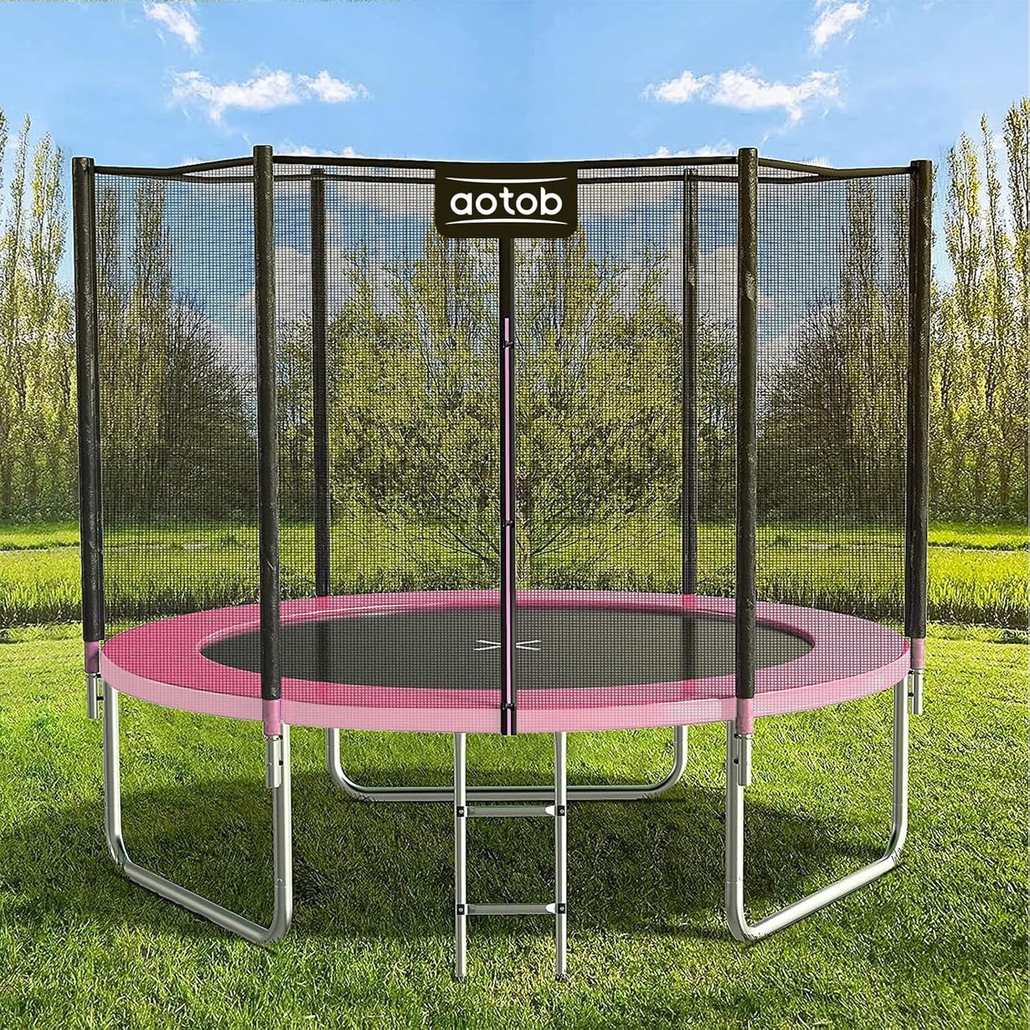 12FT Trampoline with Safety Enclosure Net - Pink - Image 1