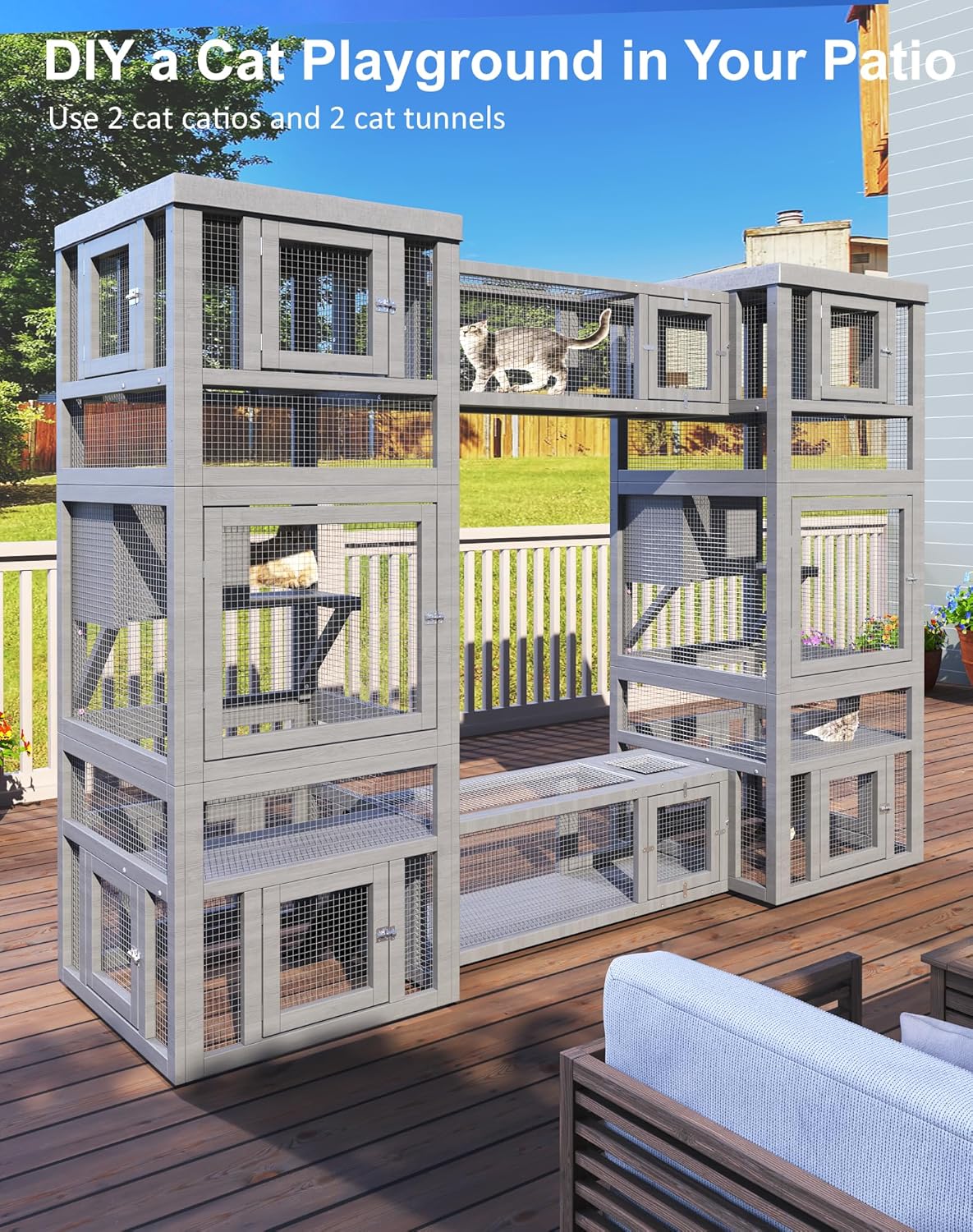 Catio Indoor Cat Enclosure, 3 Tiers Cat Enclosure with Platform, Resting Box and 8 Removable Door - Image 6