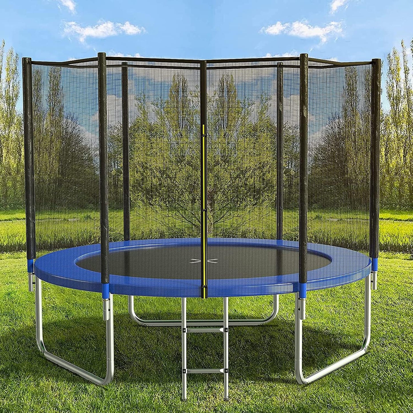 12FT Trampoline with Safety Enclosure Net - Blue - Image 1