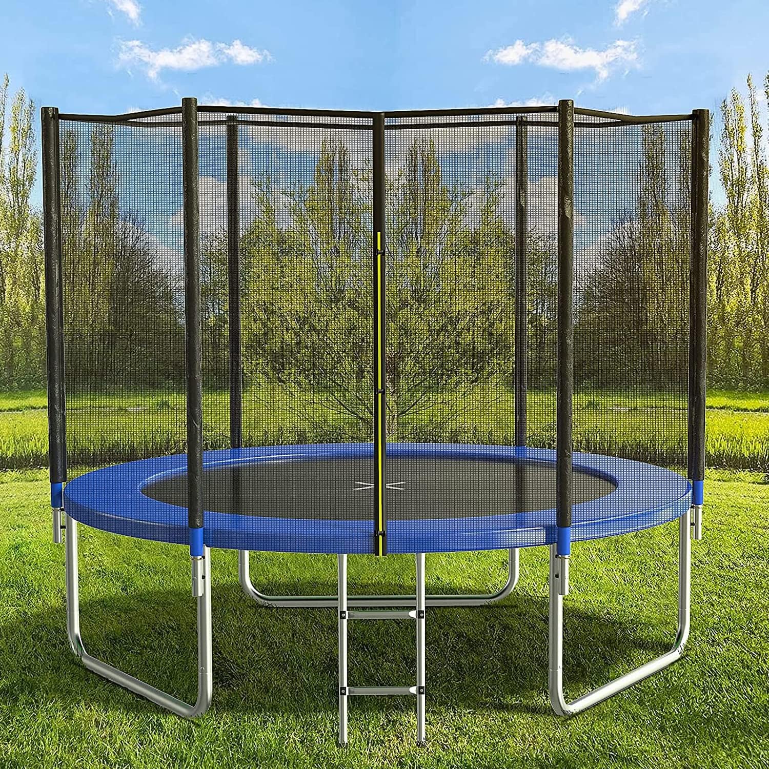 12FT Trampoline with Safety Enclosure Net - Blue - Image 1