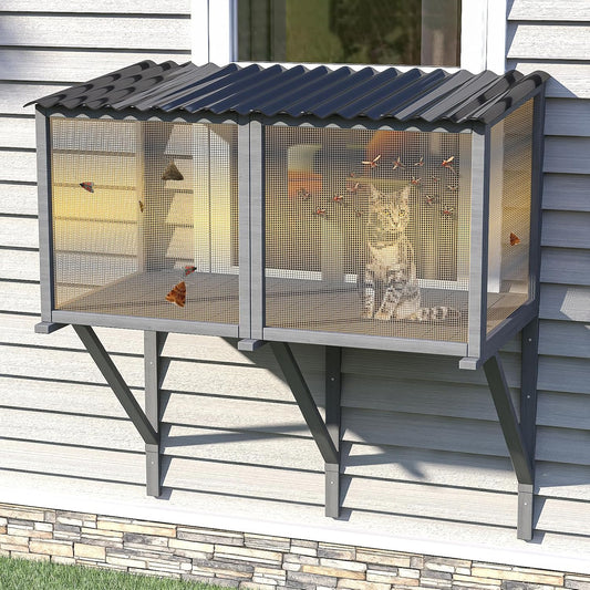 Cat Catio with Mosquito-Proof Net, Cat Window Perch for Large Indoor Cats - Image 1