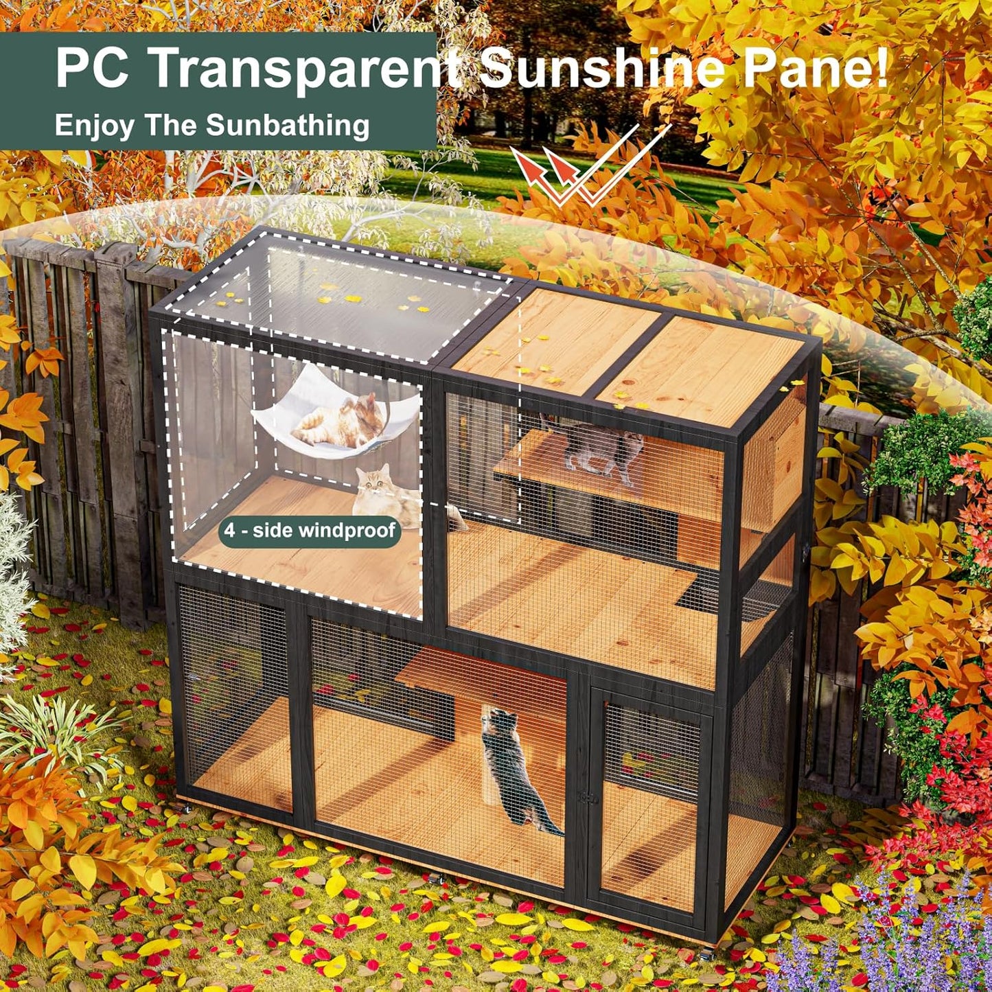 Large Catio with Wheels, 4 Tier Cat Enclosures House - Image 7