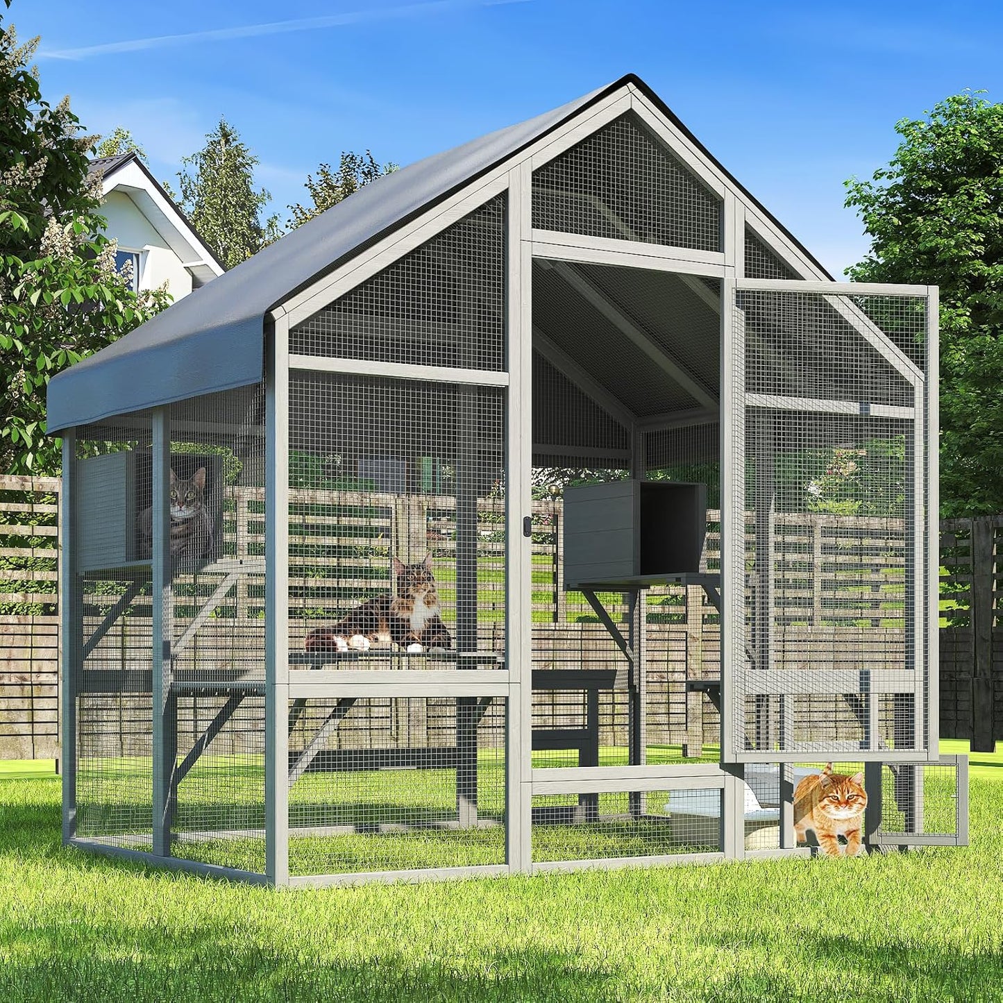 Large Outdoor Catio Enclosure with 7 Tiered Platforms & 2 Premium Resting Boxes - Image 1