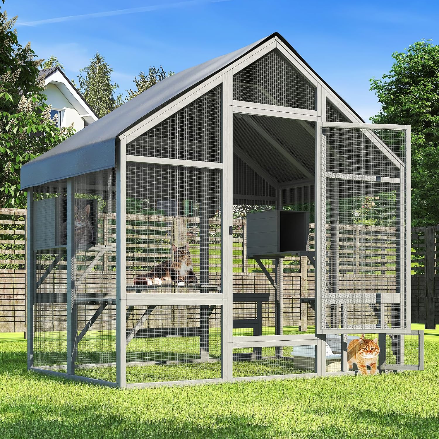 Large Outdoor Catio Enclosure with 7 Tiered Platforms & 2 Premium Resting Boxes - Image 1