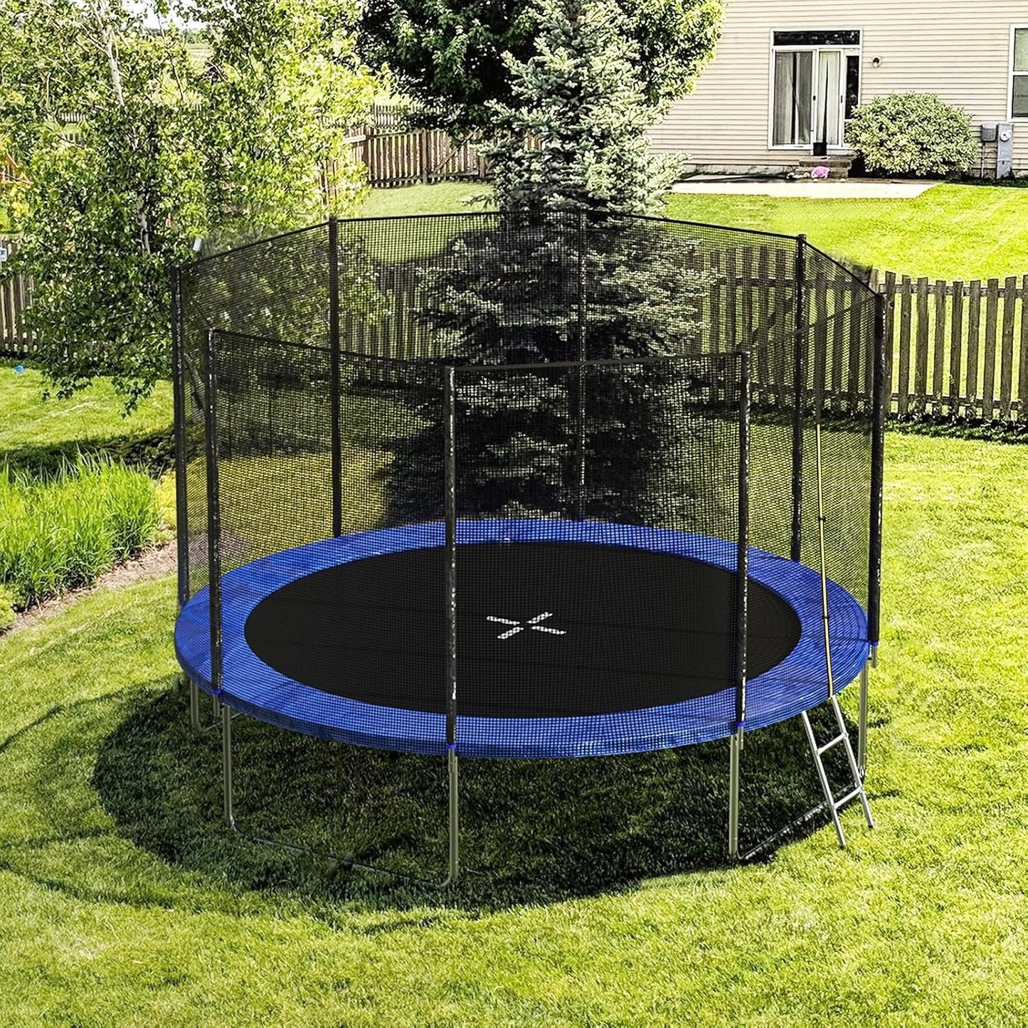 12FT Trampoline with Safety Enclosure Net - Blue - Image 7
