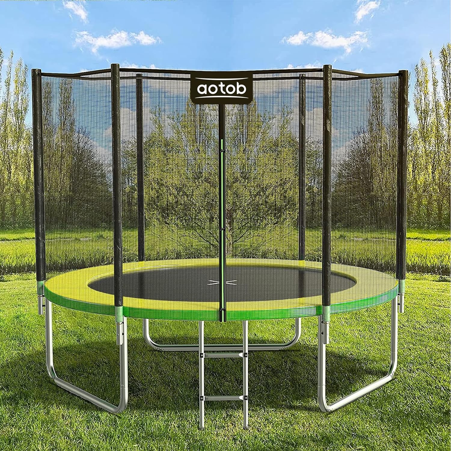 12FT Trampoline with Safety Enclosure Net - Green - Image 1