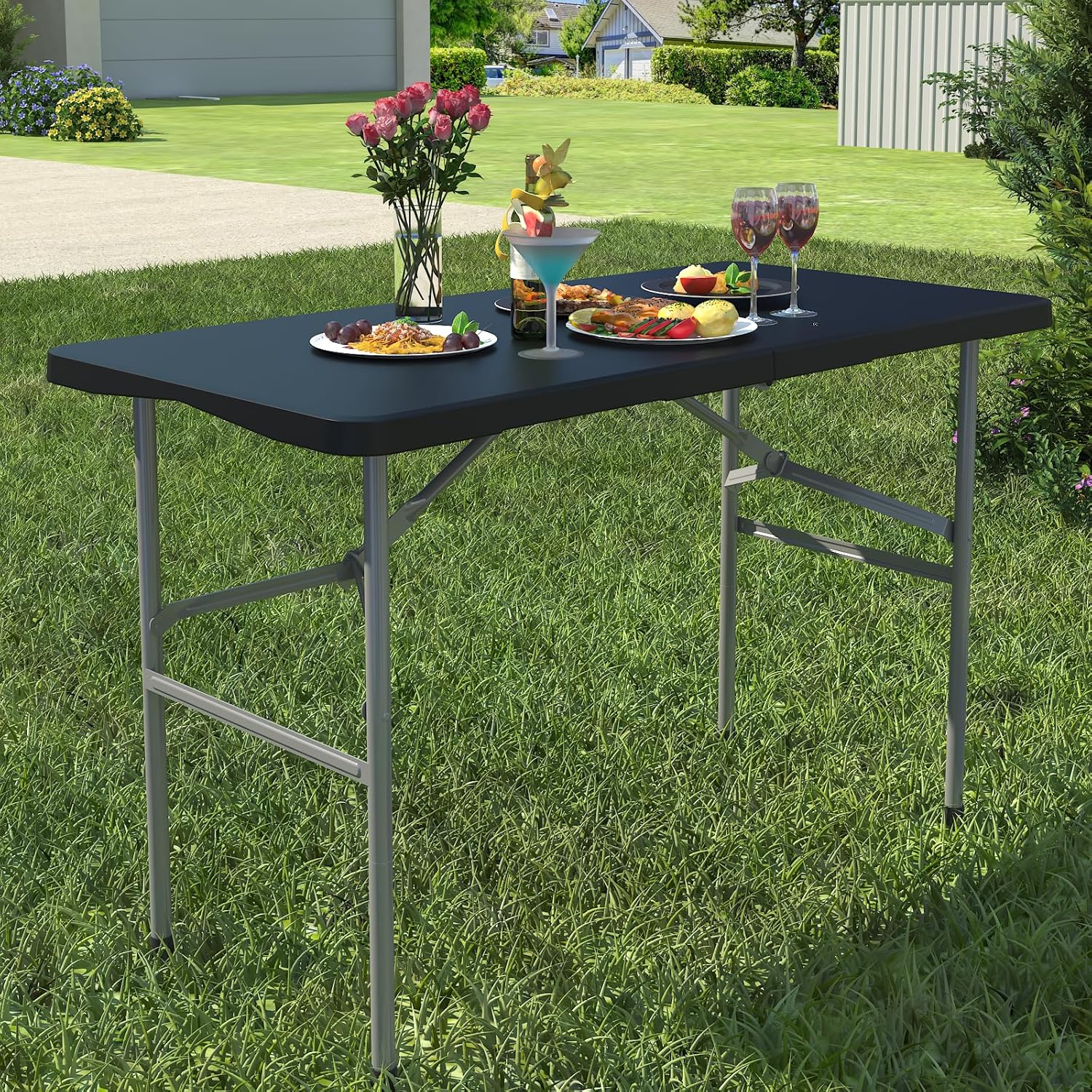  Foldable Table 4ft, Plastic Folding Table-BLACK - Image 1