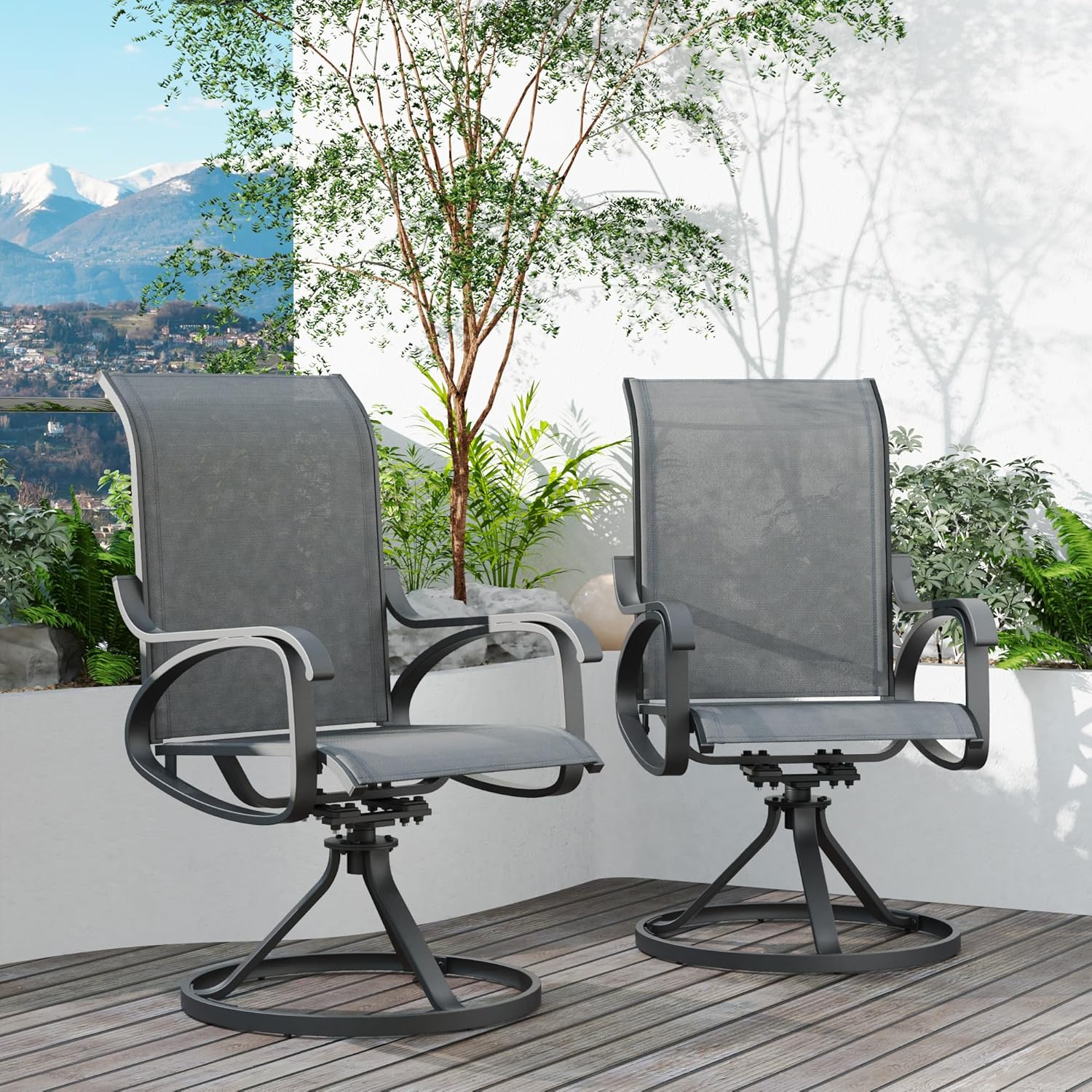 Patio Swivel Chair Set of 2 - GREY - Image 2