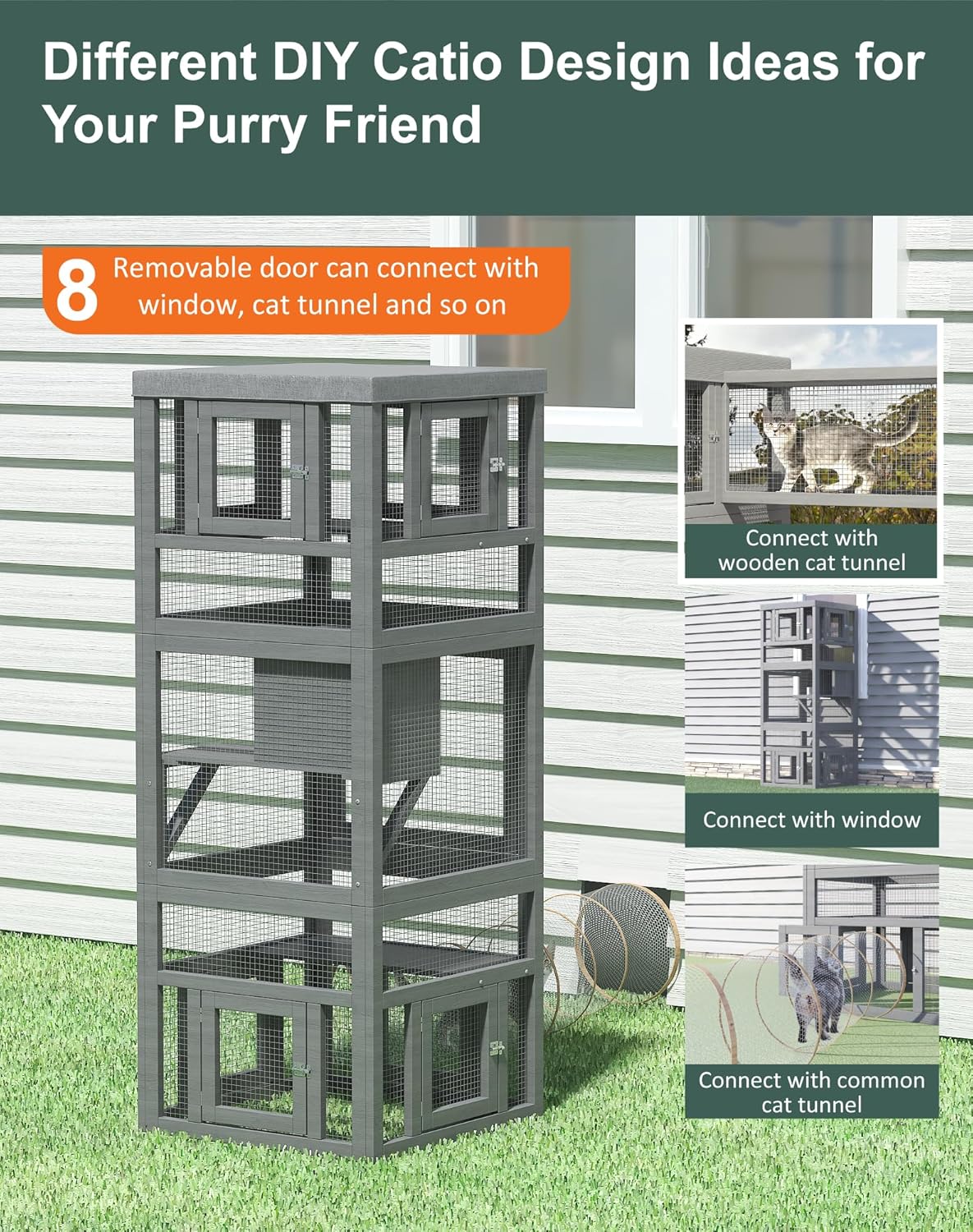 Catio Indoor Cat Enclosure, 3 Tiers Cat Enclosure with Platform, Resting Box and 8 Removable Door - Image 3