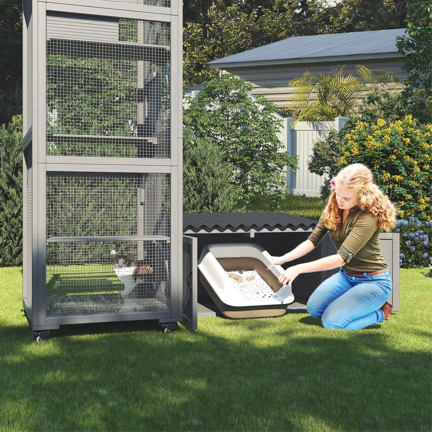 Outdoor Litter Box Enclosure Waterproof, Large Hidden Cat Litter Box Enclosure for Cats - Image 2