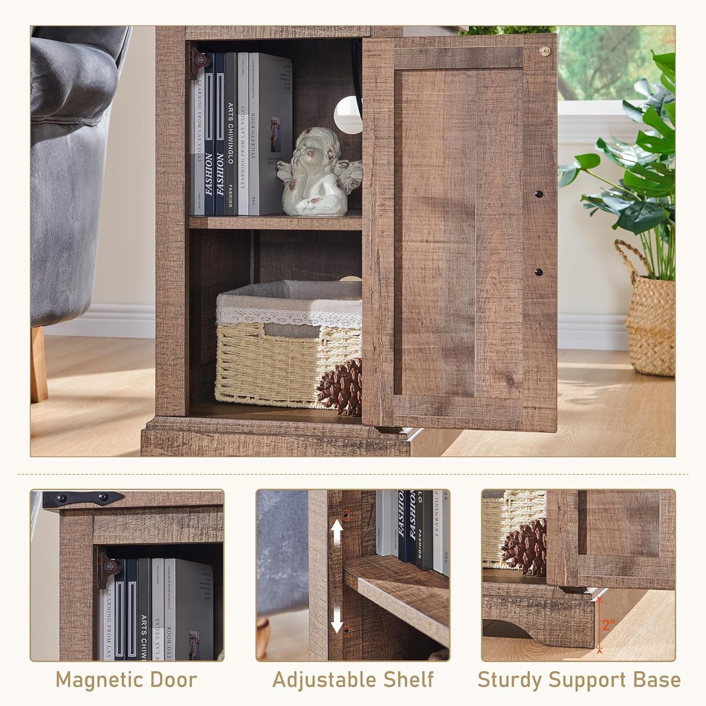 17" Farmhouse Nightstand with Charging Station - Brown - Image 5