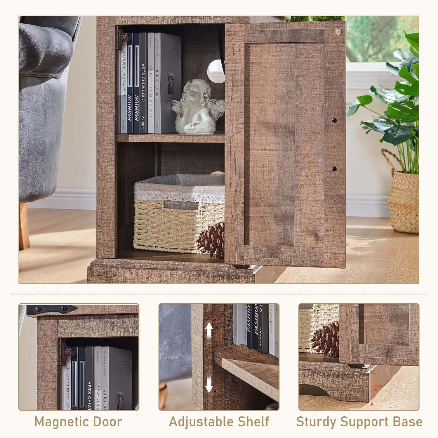 17" Farmhouse Nightstand with Charging Station - Brown - Image 5