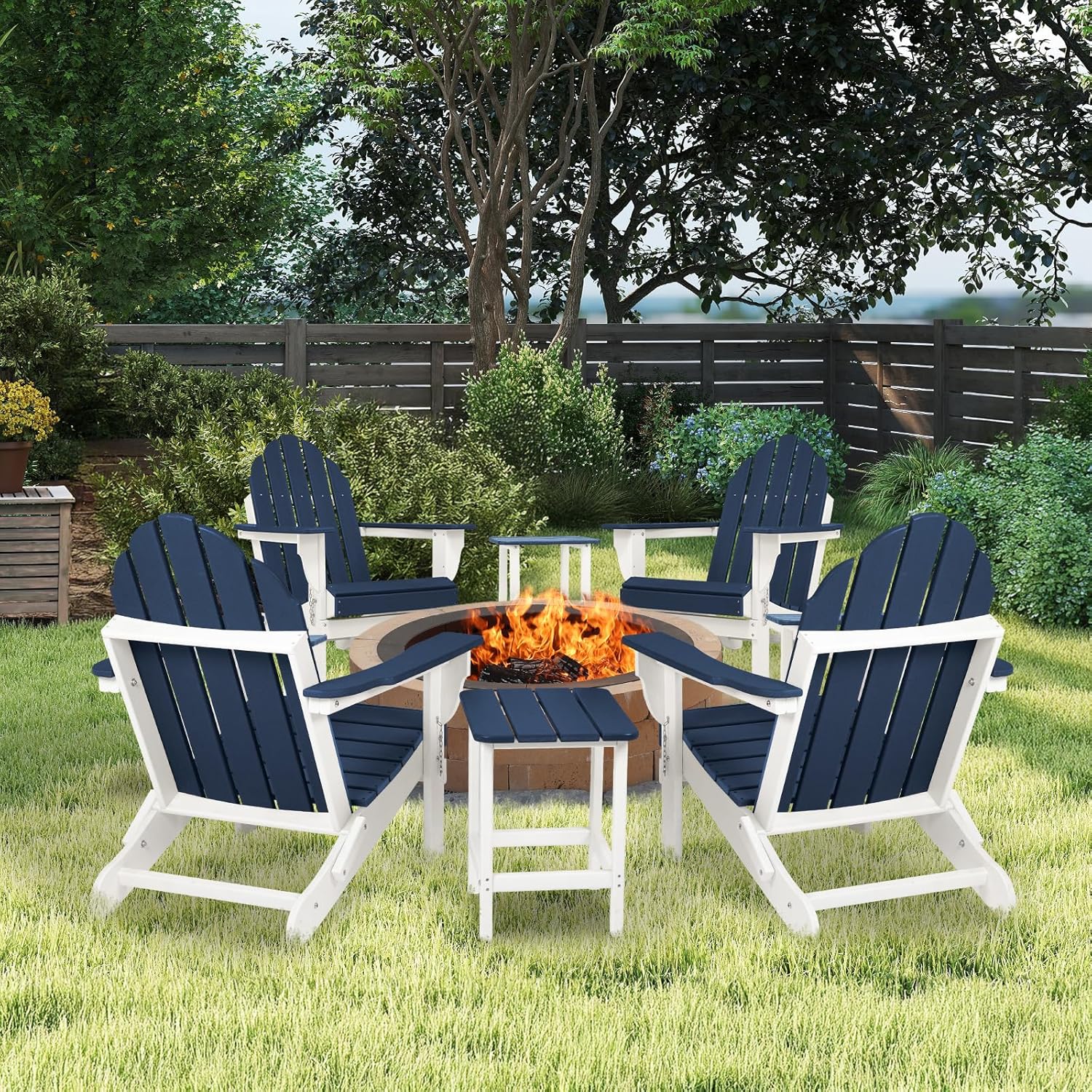 Outdoor All-Weather Folding Adirondack Chair - Navy Blue - Image 8