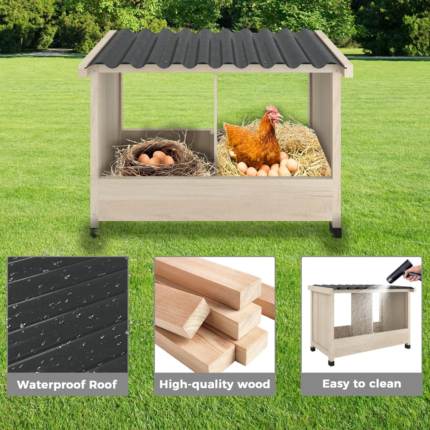 Chicken Nesting Box, 2 Holes Wooden Nesting Box - Image 5