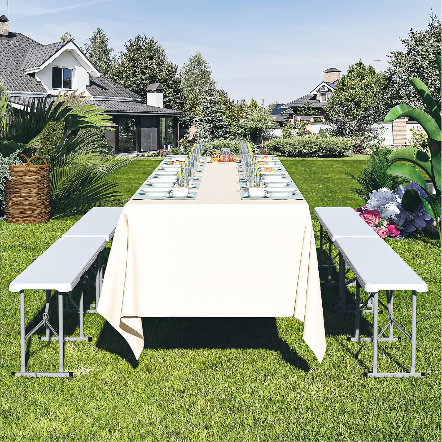6ft Folding Bench 2 Pack, Plastic Folding Bench for Picnic Camping Dining Party Garden - Image 2