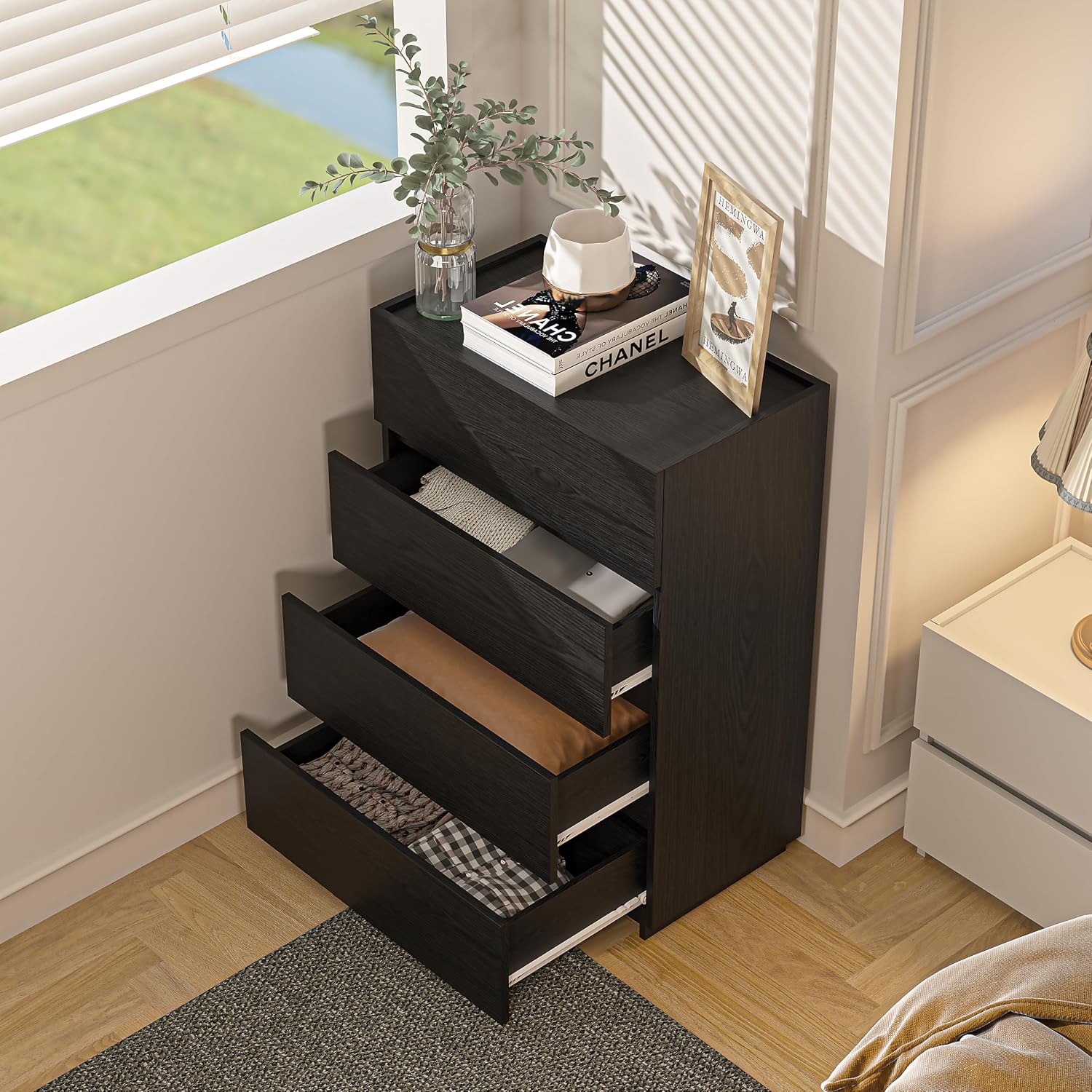 x 4 Drawer Dresser - Black - SET OF 1 - Image 4