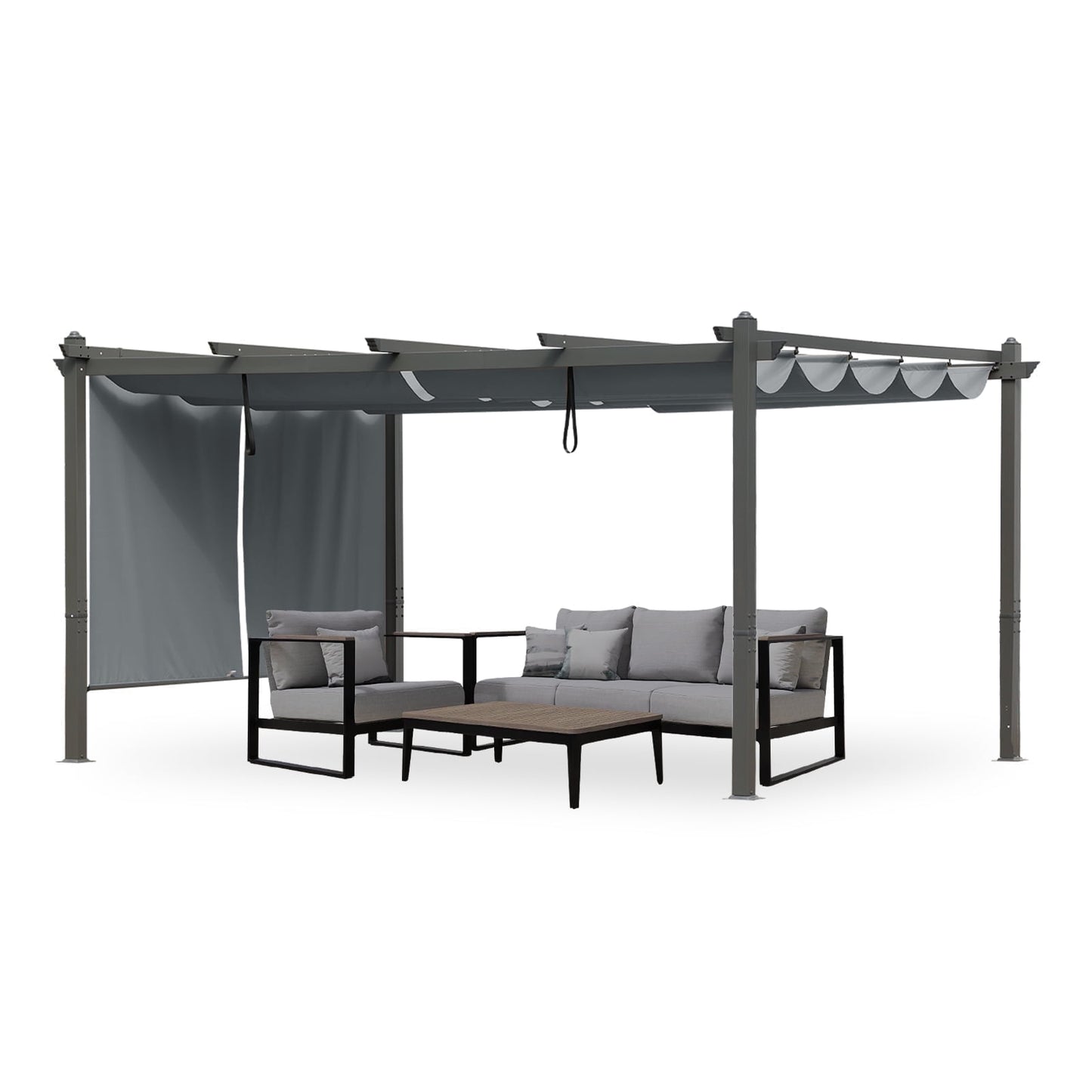 14 x 12 ft. Outdoor Pergola with Retractable Canopy and Sunshade Roller Curtains - Image 4