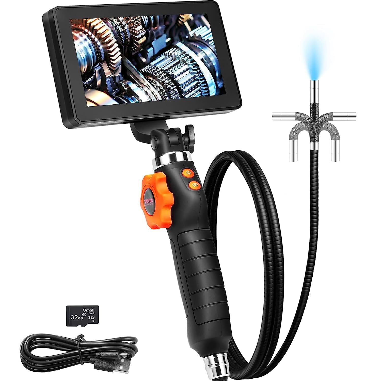 Borescope Endoscope Two-Way 180° Articulating 5" IPS 8X Zoom 6.4mm Lens, 3.3ft Cable - Image 2