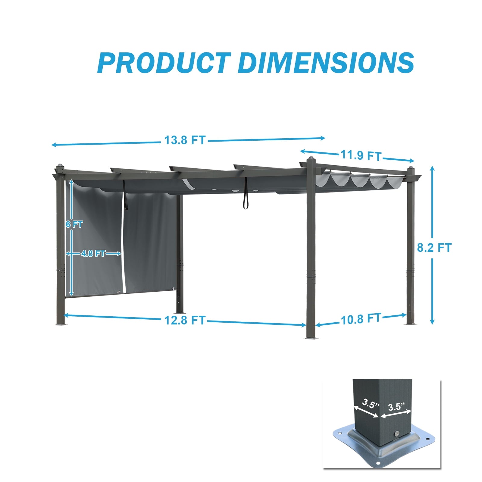 14 x 12 ft. Outdoor Pergola with Retractable Canopy and Sunshade Roller Curtains - Image 10