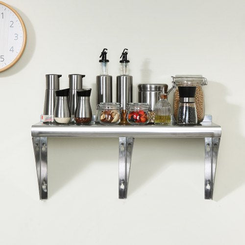 18" x 60" Stainless Steel Shelf, Wall Mounted Floating Shelving with Brackets - Image 1