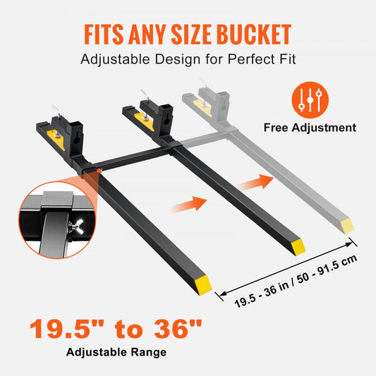 VEVOR Pallet Forks, 2000 lbs Tractor Bucket Forks, 60" Total Length Clamp on Pallet Forks - Image 1