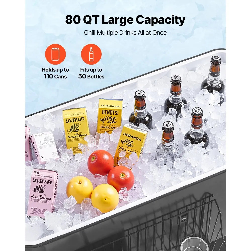 80 Quart Rolling Ice Chest, Holds up to 50 Bottles / 110 Cans, Portable Patio Party Bar Drink Cooler Cart with Bottom Shelf, Beverage Pool with Side Basket and Bottle Opener, Black - Image 1