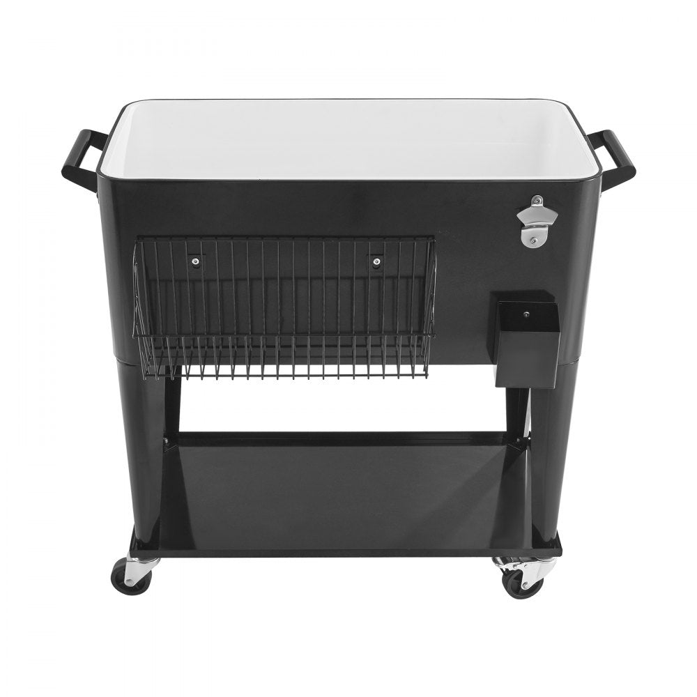 80 Quart Rolling Ice Chest, Holds up to 50 Bottles / 110 Cans, Portable Patio Party Bar Drink Cooler Cart with Bottom Shelf, Beverage Pool with Side Basket and Bottle Opener, Black - Image 3