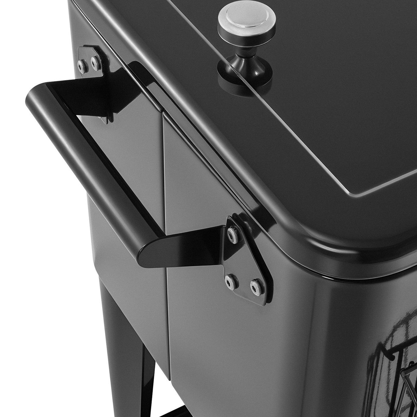 80 Quart Rolling Ice Chest, Holds up to 50 Bottles / 110 Cans, Portable Patio Party Bar Drink Cooler Cart with Bottom Shelf, Beverage Pool with Side Basket and Bottle Opener, Black - Image 9