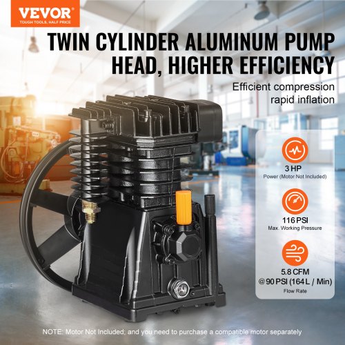 Air Compressor Pump Head 3HP 5.8CFM @ 90PSI Twin Cylinder Piston Pump Head - Image 1