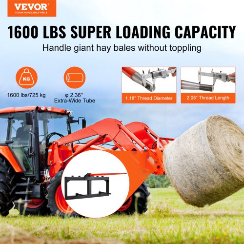 49" Hay Spear, Bale Spears 1600lbs Loading Capacity - Image 1